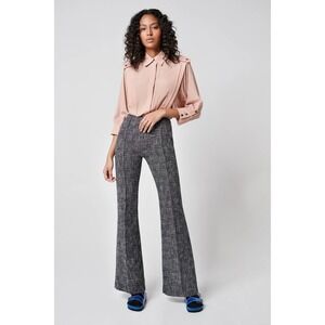 Smythe Pintuck Flare Pant Size 6 Black Tweed High Waist Flare Leg Trousers Chic